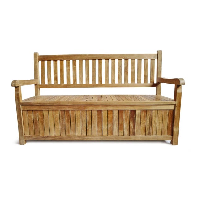 Outdoor Classic Teak Trunk Bench For Sale In Los Angeles - Image 6 of 11