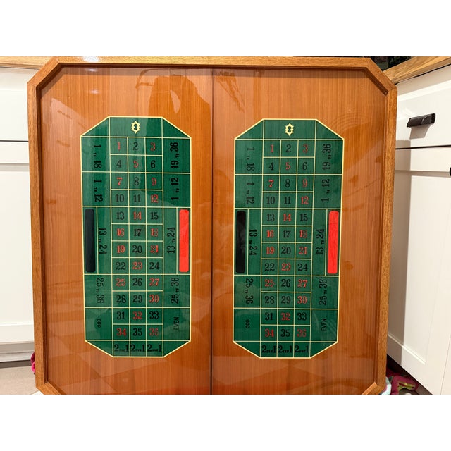 Brown Italian Octagonal Multi-Game Table With 4 Chairs, Inlaid Wood, Chess, Backgammon & Roulette, 1980s For Sale - Image 8 of 10