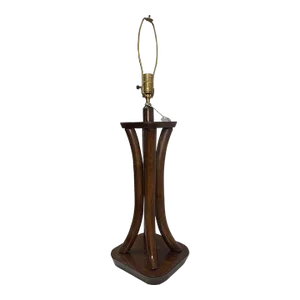 1950s Restored 4-Strand Rattan Bent Pole Table Lamp on Mahogany Base