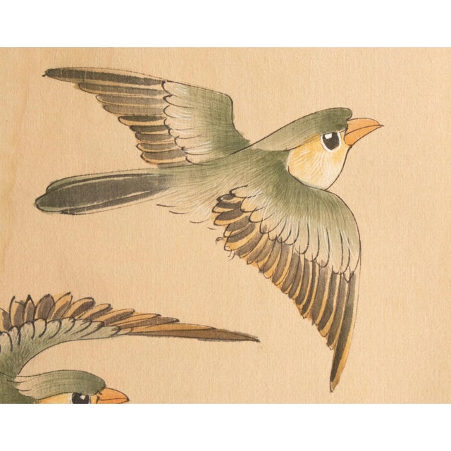 Chinoiserie C. 1950s Vintage Chinese Watercolor Scroll Painting "Two Birds" on Silk For Sale - Image 3 of 9