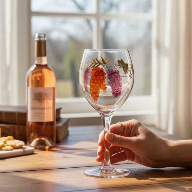 Art Deco Mirage by Monarch Handblown Etched Crystal Wine Glass 9.5" Inch - Set of 6 For Sale - Image 3 of 11