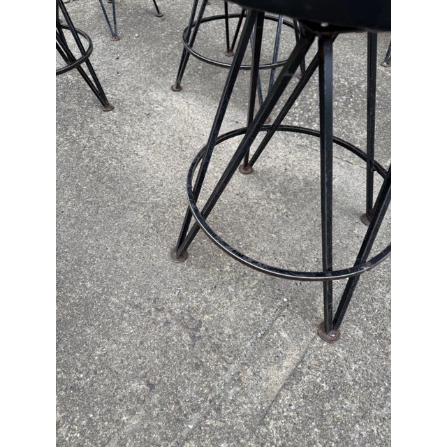 Art Deco Set of 10 Fredrick Wineberg Style Iron Swivel Stools For Sale - Image 3 of 8