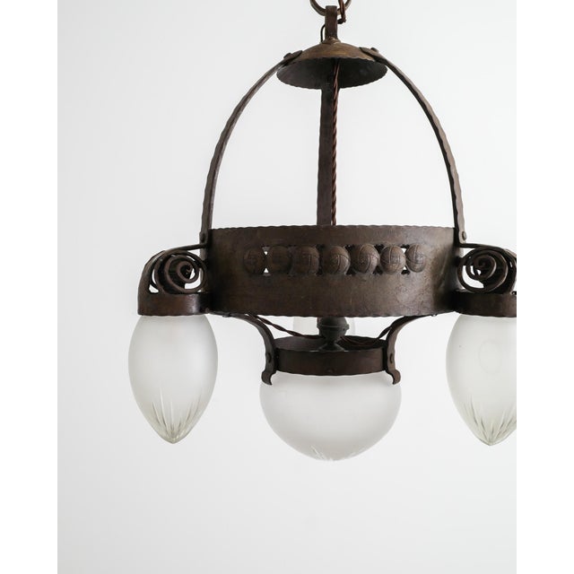 Swedish Modern Pendant Lamp in Iron and Glass by Böhlmarks, 1910s For Sale - Image 3 of 9