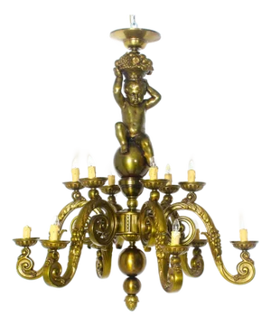Bronze Chandelier with Boy Holding Basket, 1920s