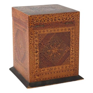 Antique Mixed Wood & Marquetry Cigar Box With Glass Insert C1910 For Sale