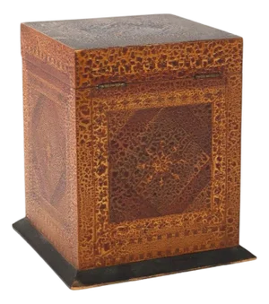 Antique Mixed Wood & Marquetry Cigar Box With Glass Insert C1910