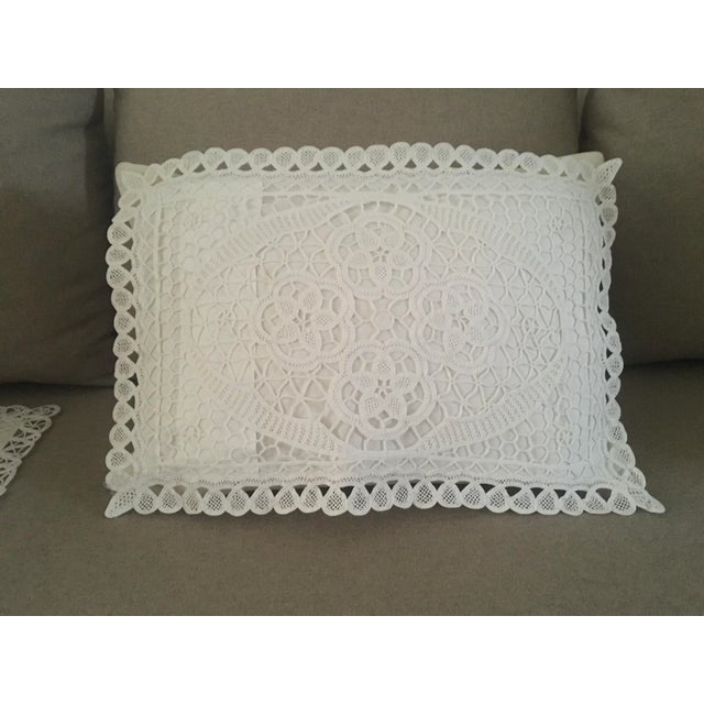 Victorian 2000s White Irish Lace Pillow Cases, a Pair For Sale - Image 3 of 8