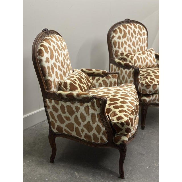 Louis XV Style Armchairs in Giraffe Velvet Upholstery, France, 1950s, Set of 2 For Sale - Image 9 of 16