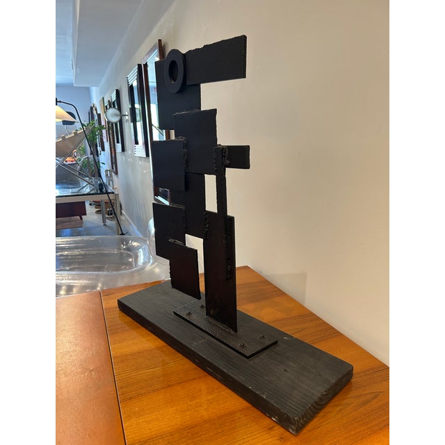1970s Abstract Sculpture in Welded Steel Iron & Wood For Sale In West Palm - Image 6 of 10