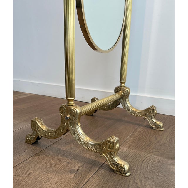 Neoclassical brass floor mirror in the style of Maison Jansen For Sale - Image 11 of 12