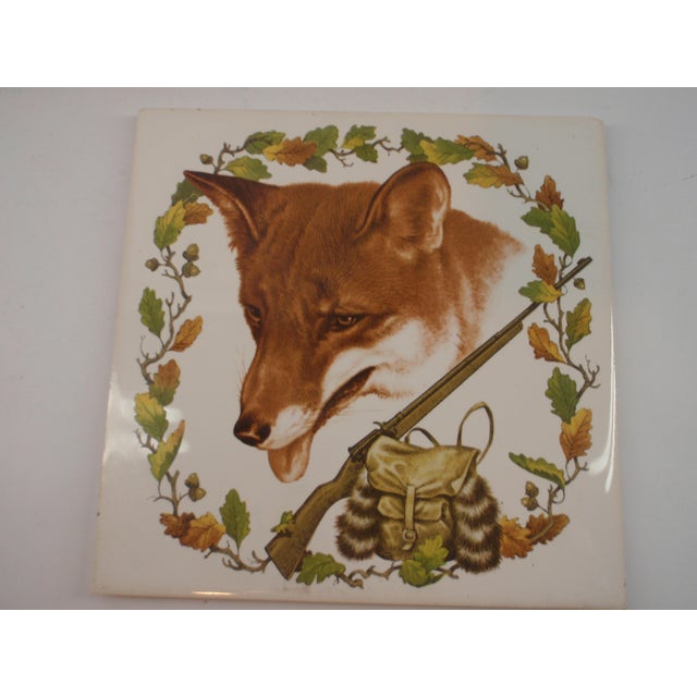 Mid 20th Century Vintage Mid 20th Century Set of 5 Hand Painted Game Motif Kitchen Tiles Stag Roe Deer Ibex Fox Rabbit or Hare For Sale - Image 5 of 12