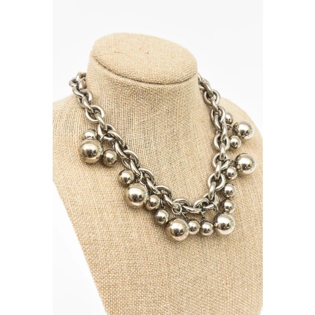 Givenchy Vintage Givenchy Chromed Metal Chain and Ball Pendant Necklace 1980's For Sale - Image 4 of 12