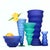 This striking collection features 1980s postmodern frosted colored glass vessels in the iconic Memphis design style,...