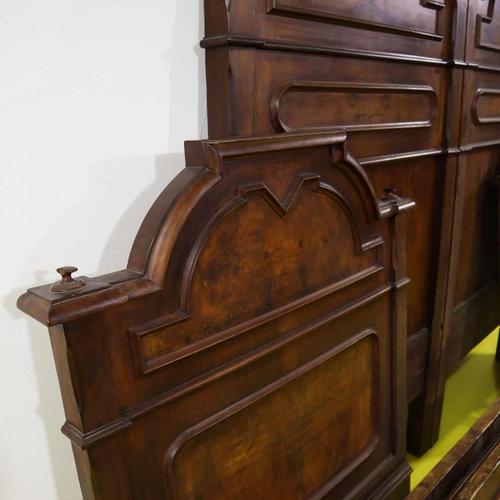 Brown Wooden Double Bed with Shaped Headboard and Turned Legs For Sale - Image 8 of 12