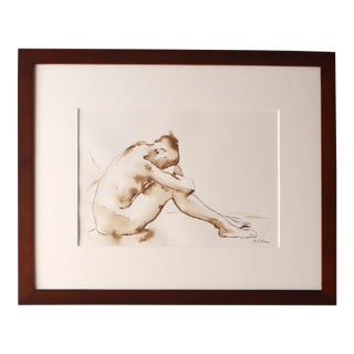 Natalie Huddled - Original Nude Ink Figure Drawing by Contemporary Artist Michelle Arnold Paine For Sale