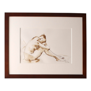 Natalie Huddled - Original Nude Ink Figure Drawing by Contemporary Artist Michelle Arnold Paine
