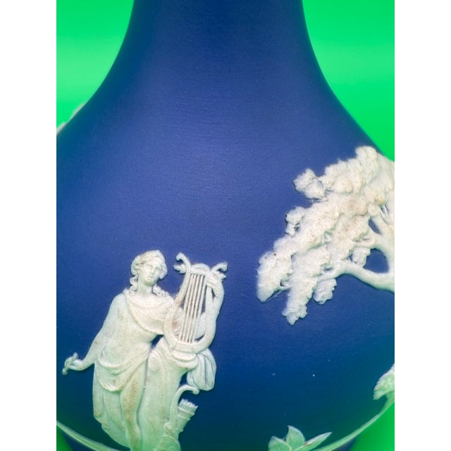 Neoclassical Antique Wedgwood Dark Blue Jasperware Barber Bottle Vase Classical Muses Relief England For Sale - Image 3 of 12