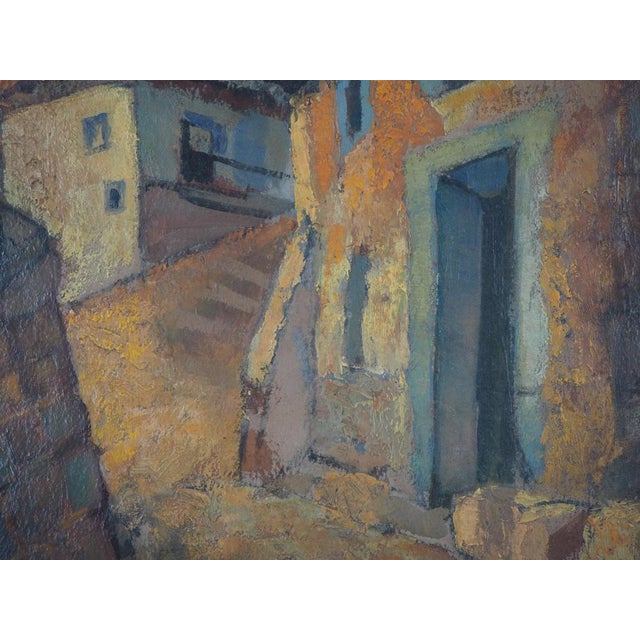 Textile Louis Toffoli, Fortified Village in Spain, Oil on Canvas For Sale - Image 7 of 10