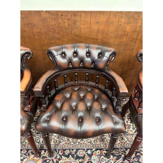 Maroon English Chesterfield Chairs, Set of 6 For Sale - Image 8 of 18