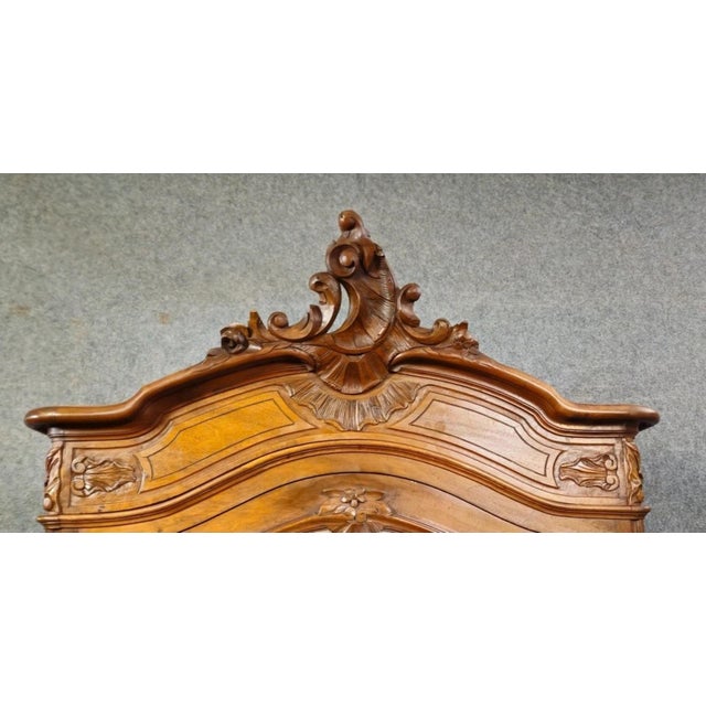 Louis XV Style Wardrobe with Mirror in Carved Walnut For Sale - Image 4 of 12