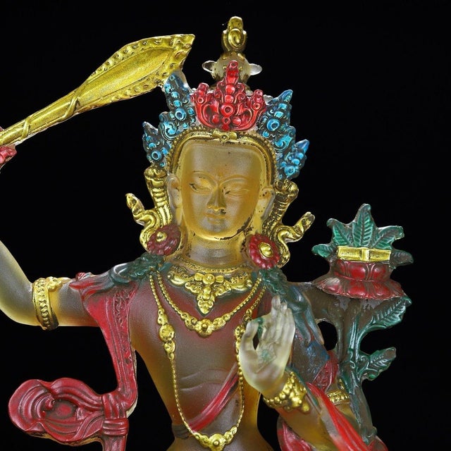 Vintage Liuli Glass Manjushri Bodhisattva Sculpture For Sale In Los Angeles - Image 6 of 10