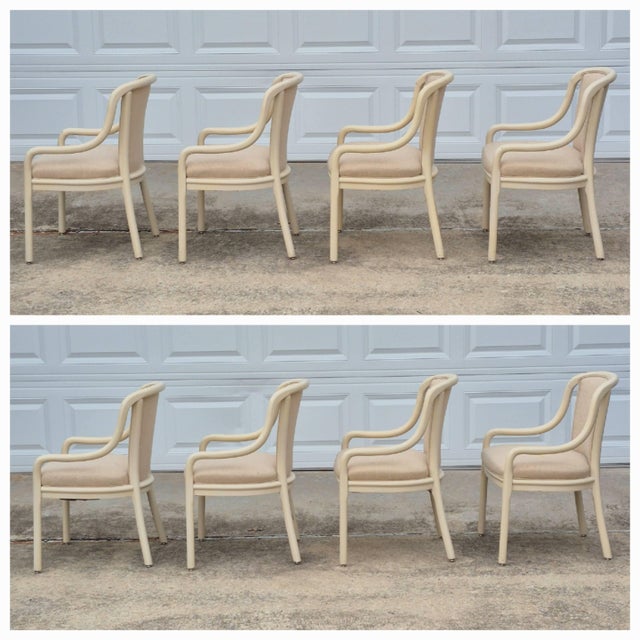 1970s Postmodern Cream Bentwood Dining Arm Chairs After Ward Bennett, Set of 8 For Sale - Image 9 of 12