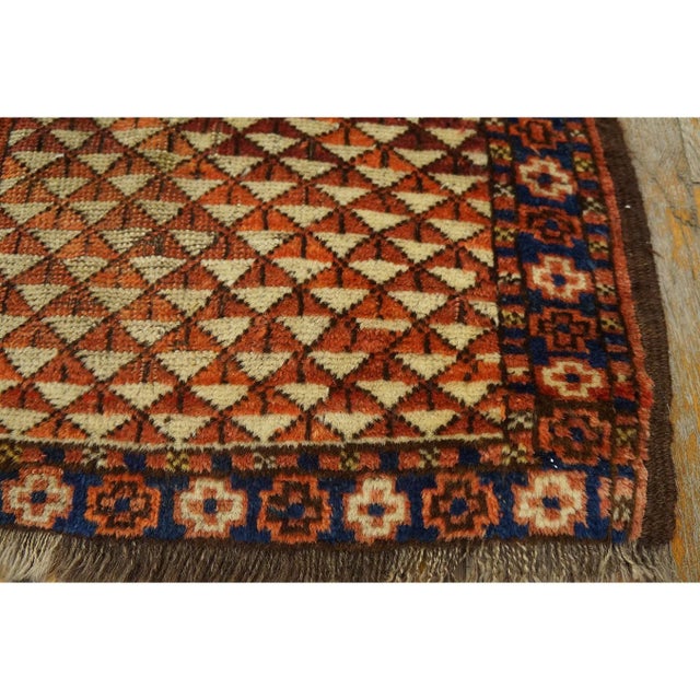Tribal 1890s Red Tribal Geometric Antique Small Wool Ersari Beshir Muslim Prayer Rug For Sale - Image 3 of 9