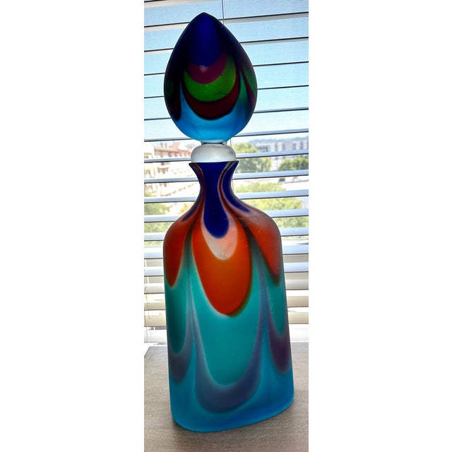 Glass Oversized 25" Signed Cenedese Murano Scavo Art Glass Perfume Bottle, 1990 For Sale - Image 7 of 10