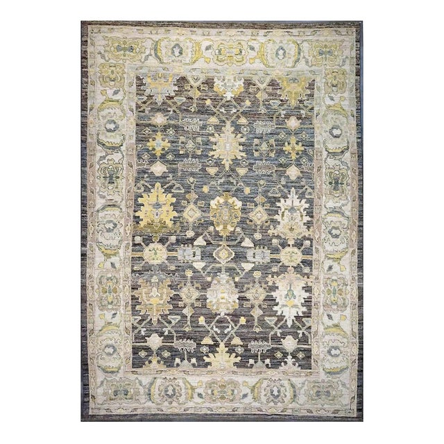 21st Century Turkish Oushak Wool 9X13 Gold, Ivory & Gray Handmade Area Rug #1144102