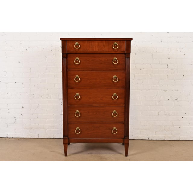 1960s Baker Furniture French Regency Louis XVI Cherry Wood Highboy Dresser or Lingerie Chest, Newly Refinished For Sale - Image 13 of 13