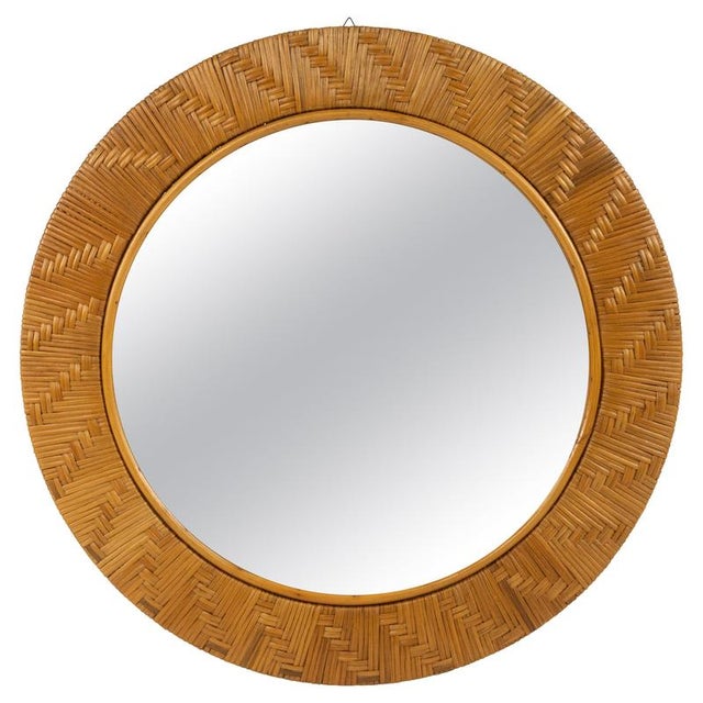 Mid-Century Round Rattan and Wicker Wall Mirror in the style of Vivai del Sud, Italy, 1970s For Sale - Image 11 of 11