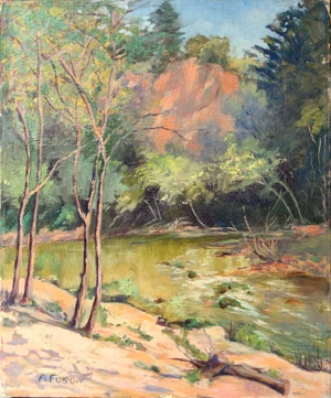 1950s Vintage California Forest and Stream Painting