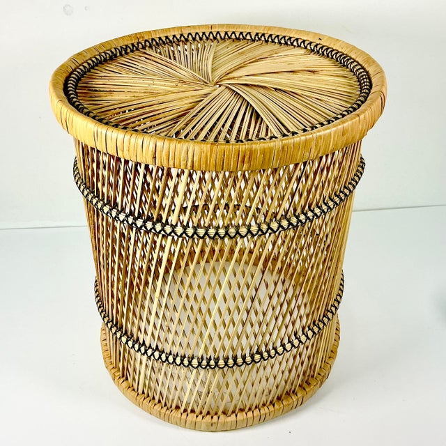 Boho Chic Mid-Century Boho Chic Coastal Spun Twisted Wicker Side Table For Sale - Image 3 of 9