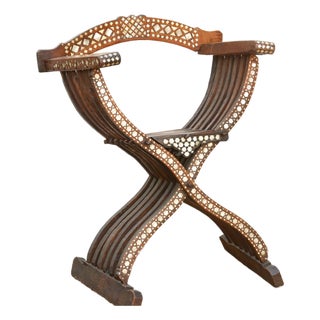 Rare Antique Mother of Pearl Inlay Savonarola Chair For Sale