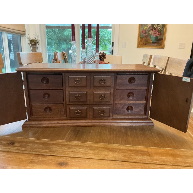 Vintage Mid-Century Japanese Wooden Jewelry Armoire Chest - 12 Drawer Face 8 Drawers For Sale - Image 4 of 10