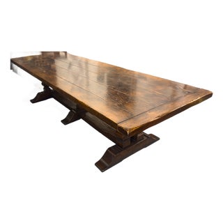 Late 20th Century Wide Plank Trestle Dining Table For Sale