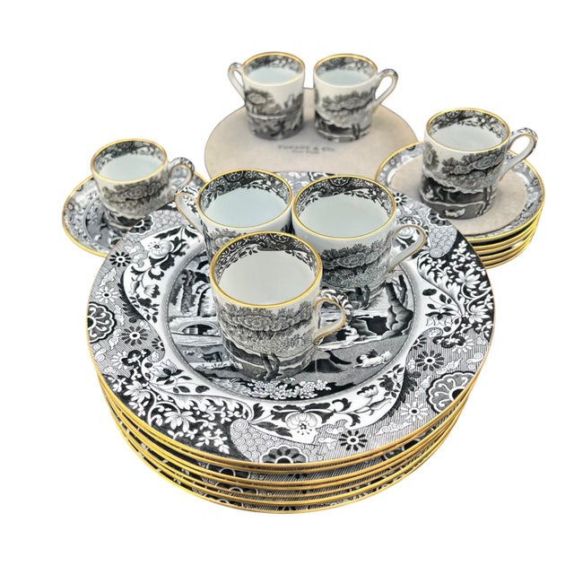 Metal 1940s Tiffany & Co.'s Spode "Italian" Pattern Demitasse & Dessert Set For Sale - Image 7 of 11