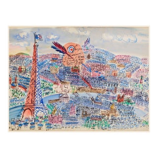 Vintage Paris Wall Art Print – Eiffel Tower & French Cityscape by Raoul Dufy, 16" X 12" For Sale