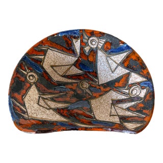 1960s Mid-Century Modern Marcello Fantoni Style Italian Hand-Painted Ceramic Sculptural Bowl For Sale