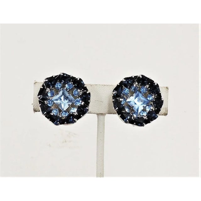 Metal Vintage Signed Ledo Faux-Aquamarine & Faux-Sapphire Clip Earrings - 2 Pieces For Sale - Image 7 of 9