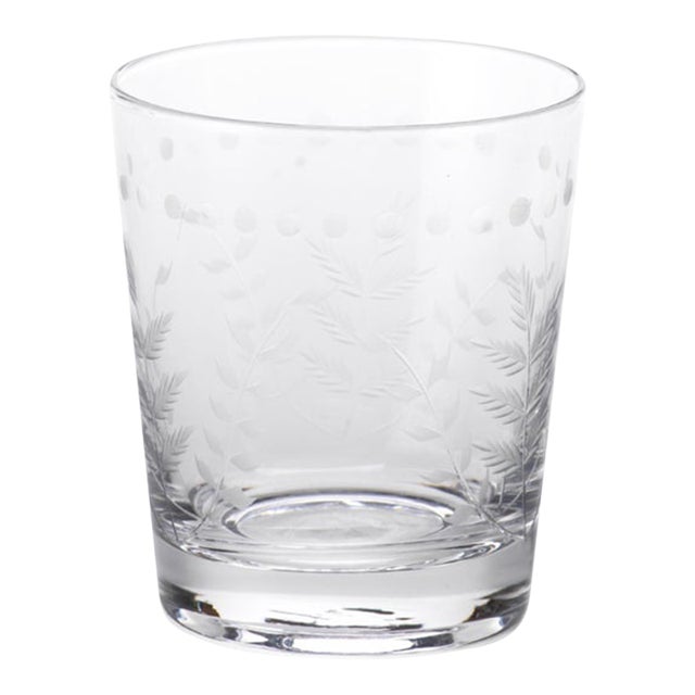 Spring Leaves Cut Design Double Old Fashioned Glass, Set of 4 For Sale