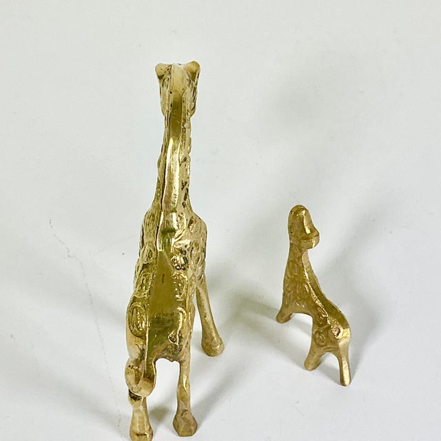 Mid-Century Boho Chic Hollywood Regency Petite Brass Giraffe With Calf Sculpture - Set of 2 For Sale - Image 9 of 10