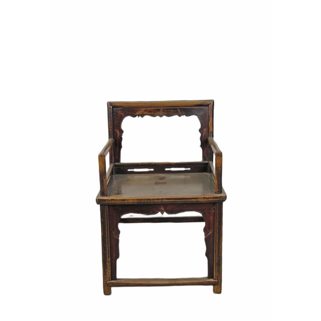 Brown Antique Chinese Low Back Arm Chair For Sale - Image 11 of 11