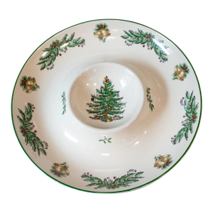 1990s Spode Christmas Tree Crudite Vegetable Veggie Server Platter Chip Dip Bowl