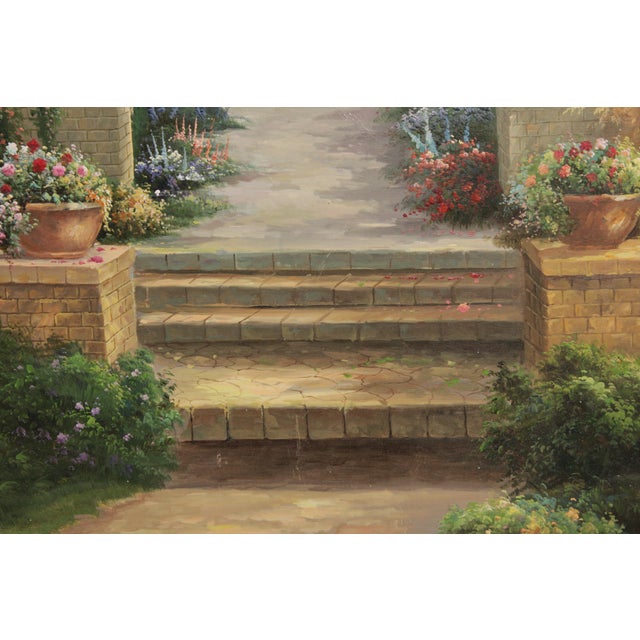 Large Hand Painted Oil Painting on Canvas Outdoor Garden Scene For Sale In Philadelphia - Image 6 of 18