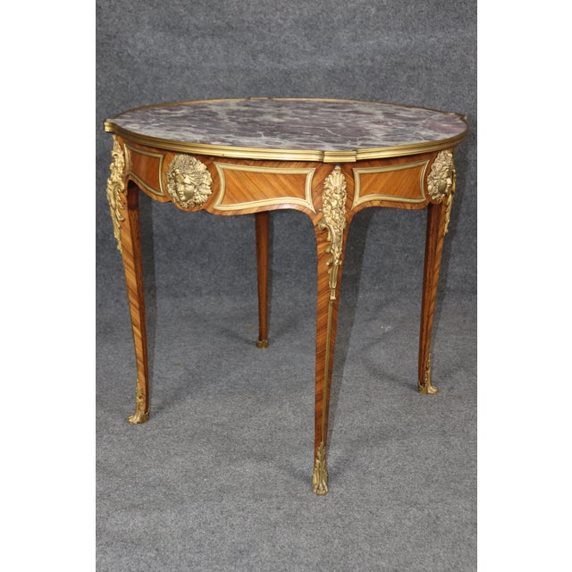 Wood Bronze Mounted Marble Top French Louis XV Center Table Edward Millet Attributed For Sale - Image 7 of 12