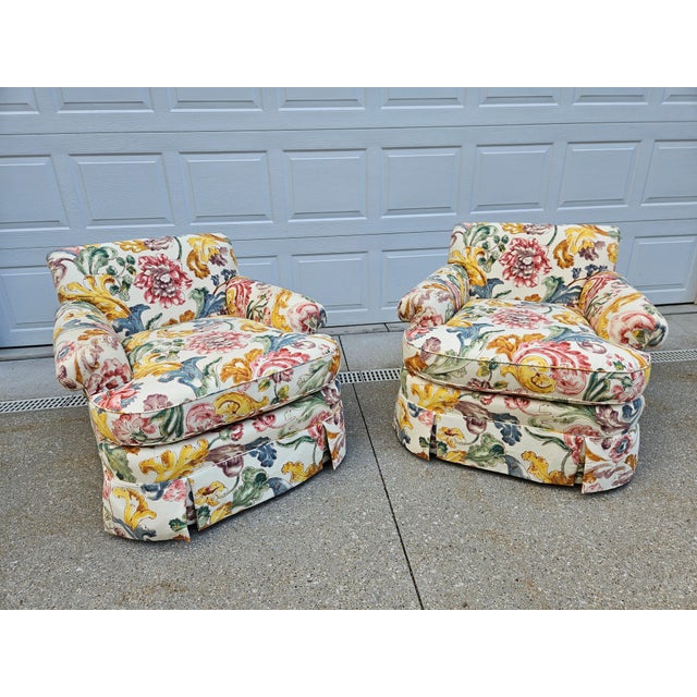 Baker Furniture Floral Print Swivel Chairs For Sale - Image 11 of 15