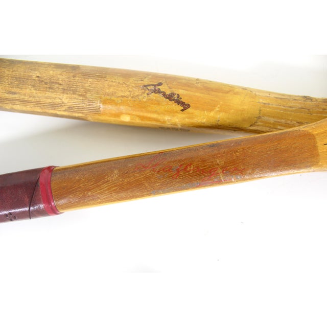 Wood Curated Set of Antique Sport Tennis Rackets for Designer Decorating Wood Racquet Set of Two Sports Equipment Memorabilia For Sale - Image 7 of 11