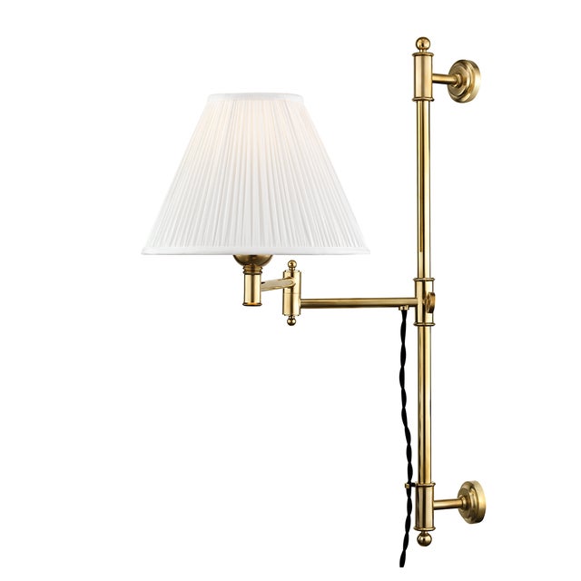 Transitional Hudson Valley Lighting Mark D. Sikes Classic No.1 1-Light Adjustable Plug In Wall Sconce, Aged Brass For Sale - Image 3 of 3