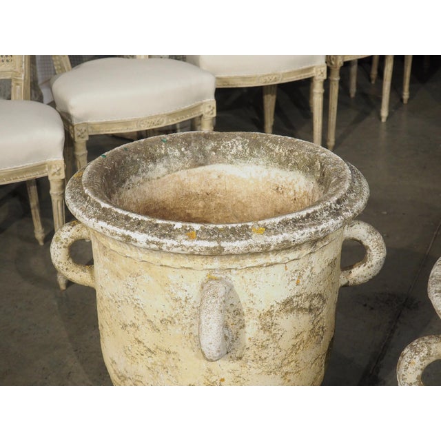 Cream Pair of Vintage French Cement Planters With Looped Handles, Circa 1970s For Sale - Image 8 of 18